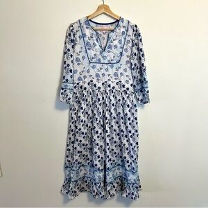 Hampton House Blue White Floral Milly Midi Length Dress Small